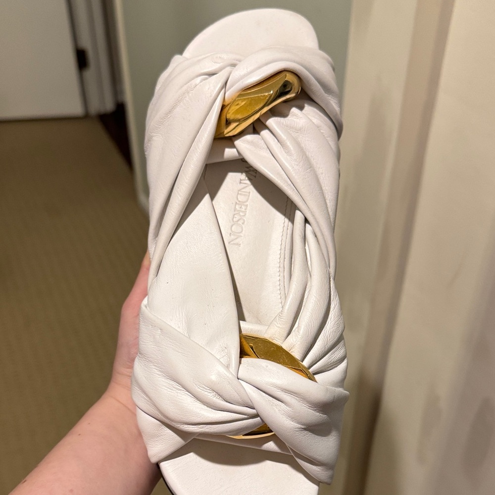 J.W. Anderson White Knotted Leather Slide with Gold Hardware